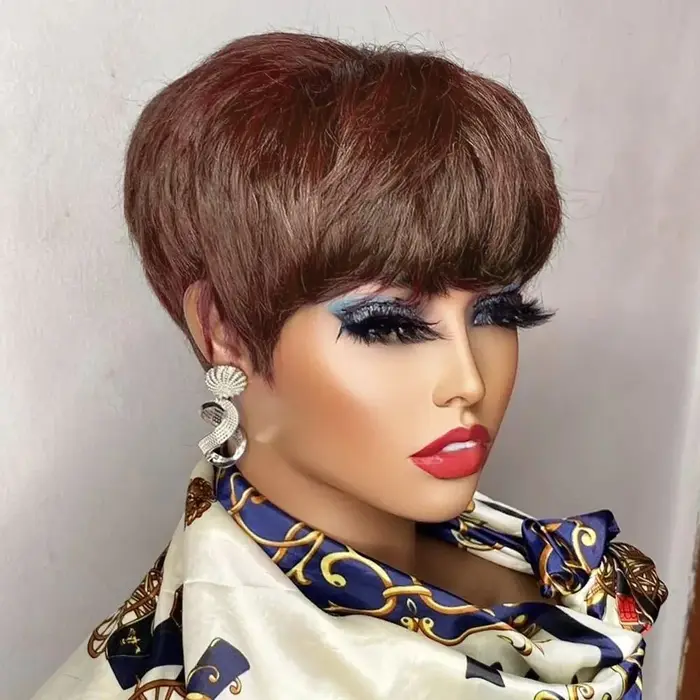 Perruque Pixie Cut Brésilienne Naturelle avec Frange