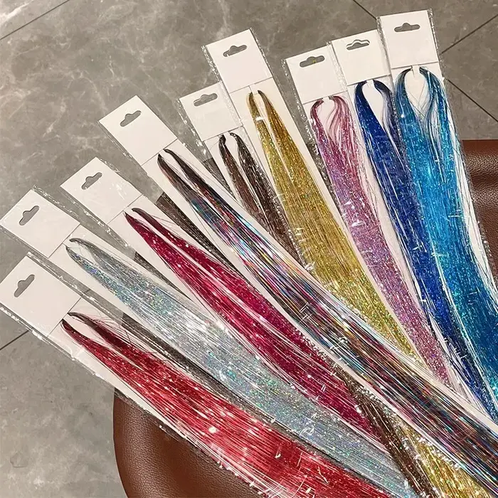 12 pièces Kit de guirlandes de cheveux synthétiques avec outil 1200 brins Extensions