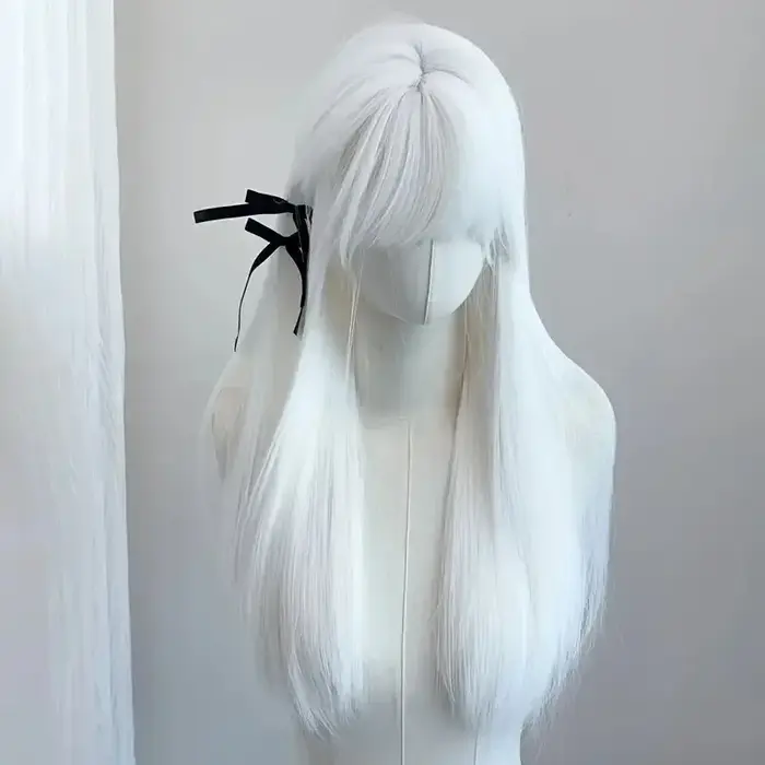 Perruque longue droite à l'air blanc pur pour femmes