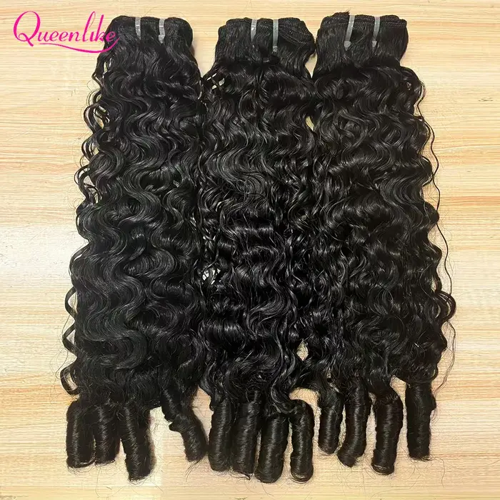 Queenlike birman bouclés cheveux humains crus paquets 15A Double dessiné 1/3/4 paquets Pixie bouclés
