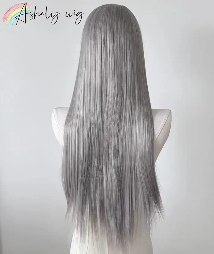 Perruque Lace Front Wig synthétique lisse grise 26 pouces