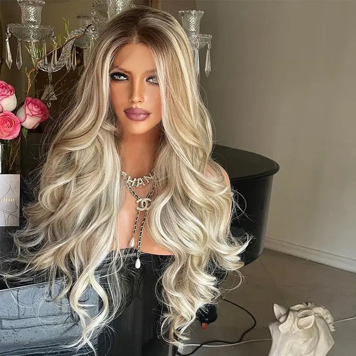 Perruque Lace Front Wig synthétique ondulée de luxe pour femmes