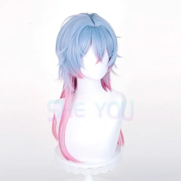 Miku lapin trou Cosplay mâle perruque 65 cm bleu rose dégradé