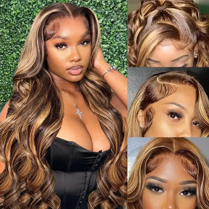 Perruque Lace Frontal Wig naturelle Body Wave à reflets, cheveux humains, 13x4, 13x6, HD, 30 pouces,