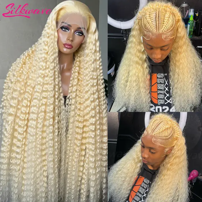 Silkwave 613 couleur blond miel 13x6 HD dentelle frontale perruque cheveux humains bouclés perruque 