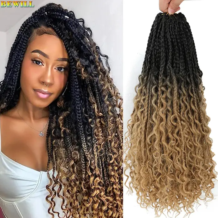 Extensions de tresses bohémiennes longues de 18 pouces, tresses de boîte de déesse, cheveux au crochet, cheveux synthétiques noirs, violets et roses, tresses hippies bohèmes