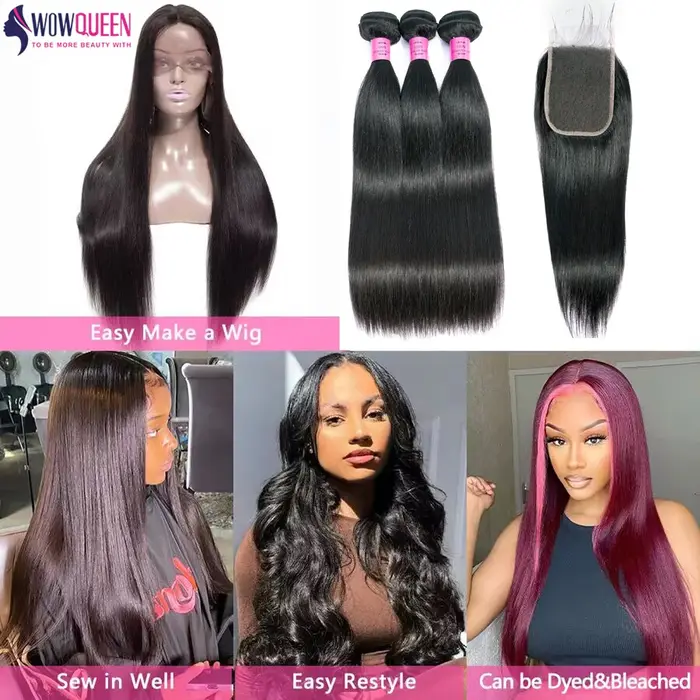 Straight Tissage Cheveux Humain 100% Mèches Cheveux Humain Avec Closures 6x6 5x5 Closure Cheveux Hum