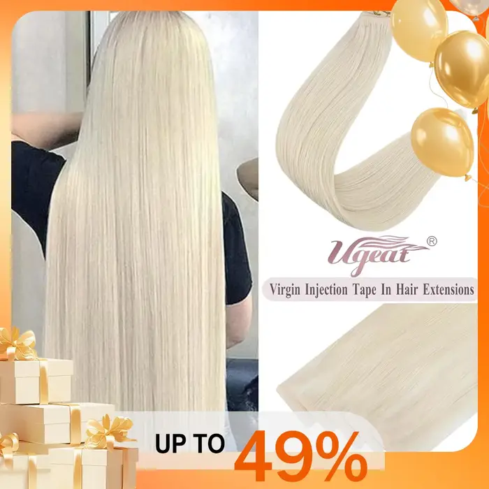 [12 mois] Ugeat ruban Invisible dans les Extensions de cheveux humains 10A Grade sans couture peau trame Injection vierg
