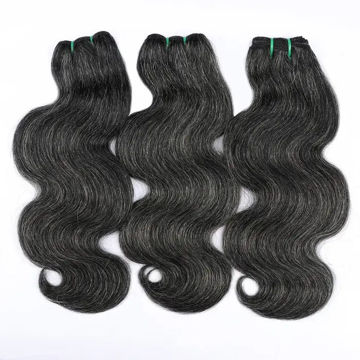 Paquets de cheveux humains de vague de corps brut sel et poivre P1b/gris non transformés Extensions