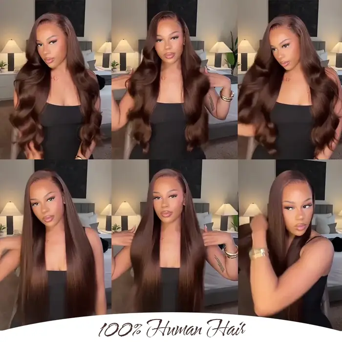 Extensions de Cheveux Humains Ondulés Bruns avec Closure 4x4/13x4, Cheveux Humains 100% Naturels, Ti