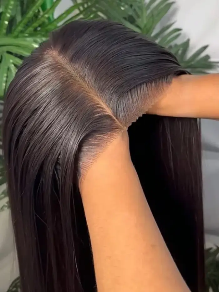 Perruque en cheveux humains lisses 40-46 pouces, prête à porter, sans colle, avec dentelle pré-coupé