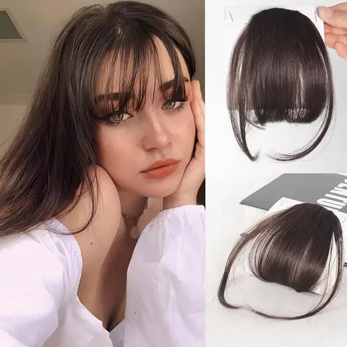 Extensions de cheveux synthétiques bouclées avec frange avant soignée à clipser