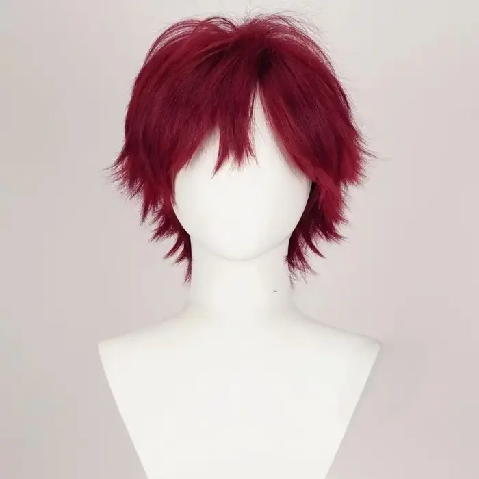 Perruque de cosplay polyvalente rouge synthétique pour hommes