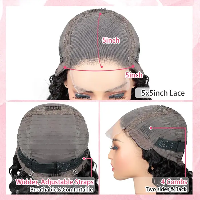 Perruque de cheveux humains bouclés birmans 100%, avec extrémités bouclées en spirale, 5x5, sans col