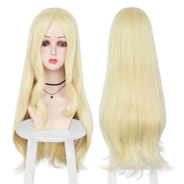 Perruque synthétique réaliste longue et ondulée blond clair, résistante à la chaleur, pour femmes, u