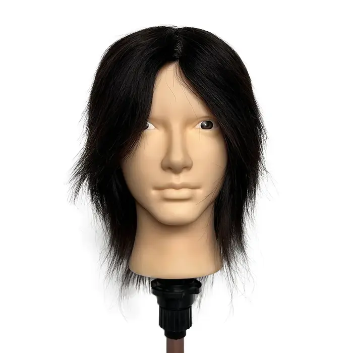 Tête de mannequin en cheveux humains 100% naturels de 8 pouces avec boucles réalistes, grandes oreil