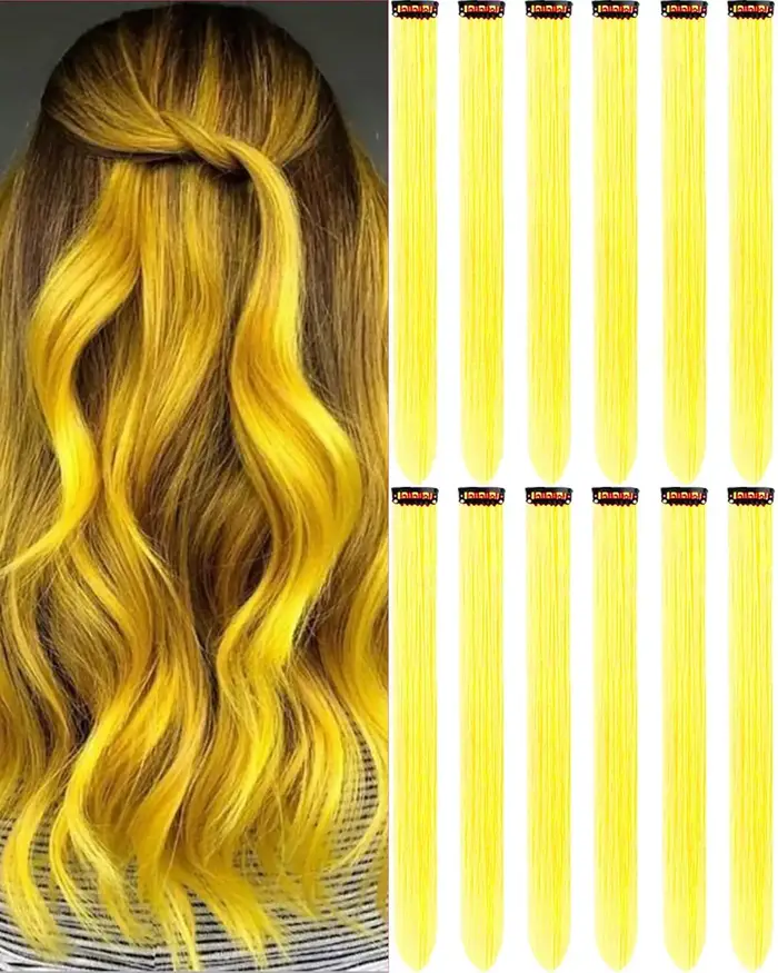 Extensions capillaires synthétiques noires longues et lisses, 12 pièces, postiches colorées à reflets de fête pour femmes, enfants et filles, Halloween