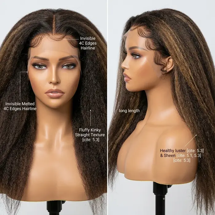 Perruques de cheveux humains raides et bouclés 4C avec bordures naturelles, perruque sans colle 5x5