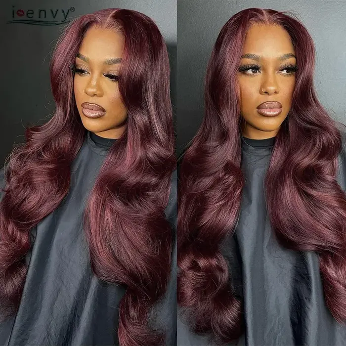 Perruques de cheveux humains bouclés bordeaux pour femmes