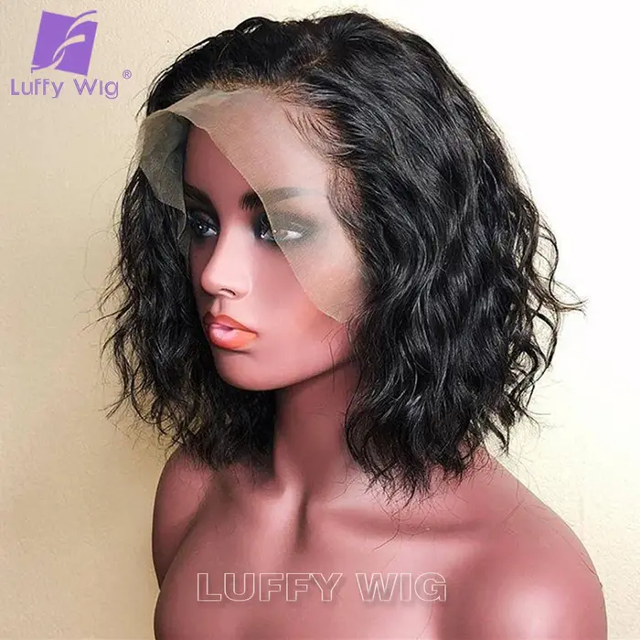 Perruque Lace Front Wig sans colle brésilienne Remy, cheveux naturels, ondulés, 13x6, pre-plucked, H