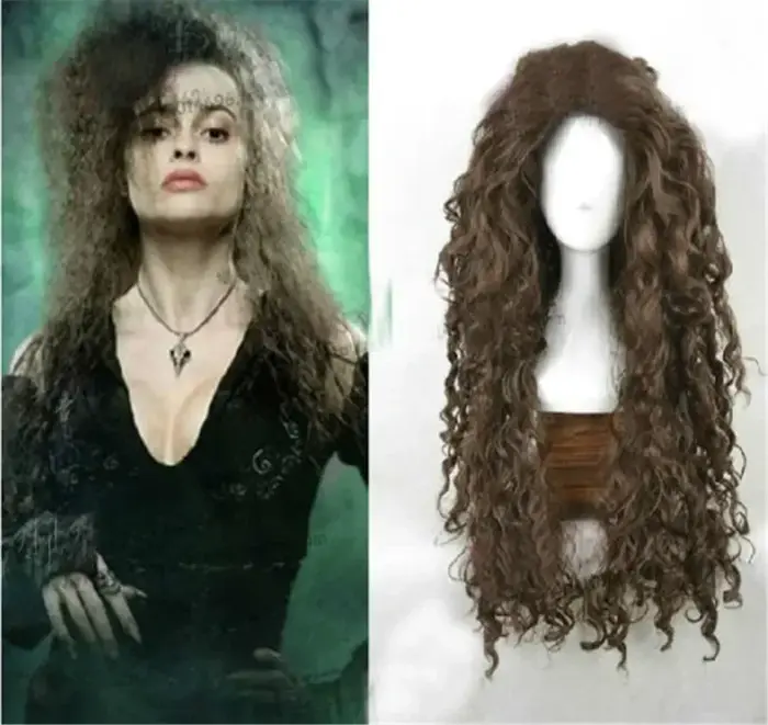 Personnage du Film Bellatrix Lestrange Disfraz longue perruque ondulée mixte marron