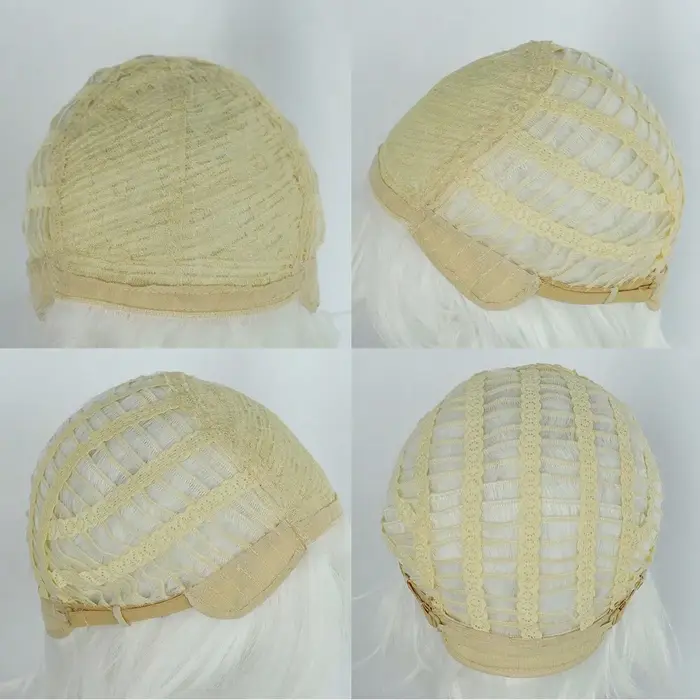 MSIWIGS – perruque synthétique courte ondulée blanche bouclée avec frange pour femmes