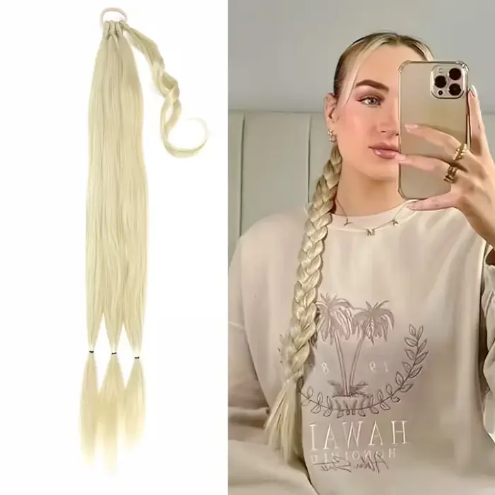 Extension de queue de cheval longue tresse avec cravate élastique enveloppement droit autour des Extensions de cheveux tressés postiche synthétique naturelle 30 pouces