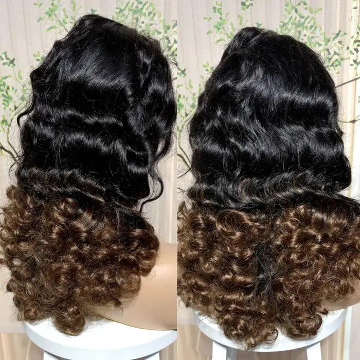 Perruques de cheveux humains ondulés brun chocolat densité 300% avec dentelle frontale 13x4