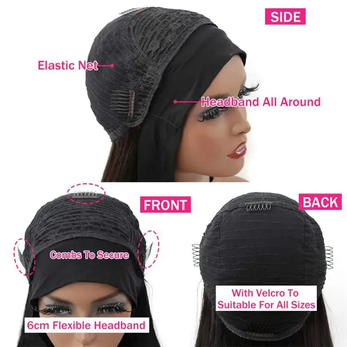 YAVIDA bandeau bouclé perruque cheveux humains 10-24 cheveux bouclés bandeau perruque indien vierge 