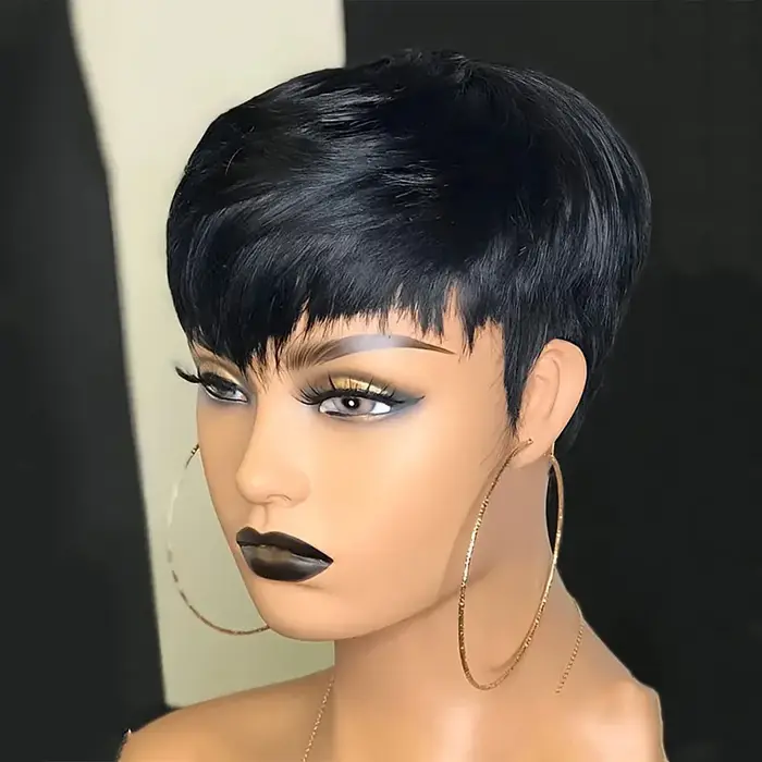 Perruque courte brune perruques de cheveux humains brun chocolat perruques courtes coupe lutin avec