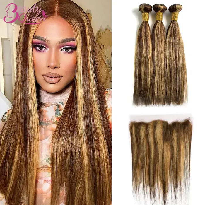 # 4/27 Lots de mèches colorées avec closure, mèches de cheveux humains brésiliens lisses comme des b