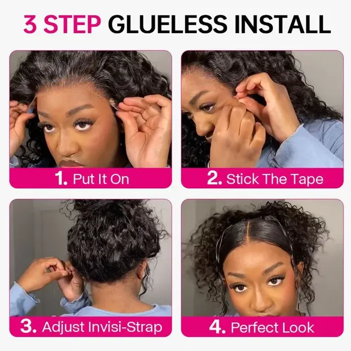 Perruque en cheveux humains ondulés 36 pouces, avec bande invisible, dentelle complète HD 360, densi