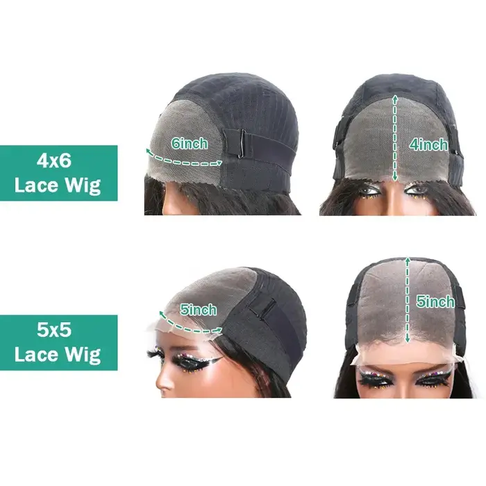 5x5 sans colle vague profonde prêt à porter dentelle fermeture perruques cheveux humains pré plumés