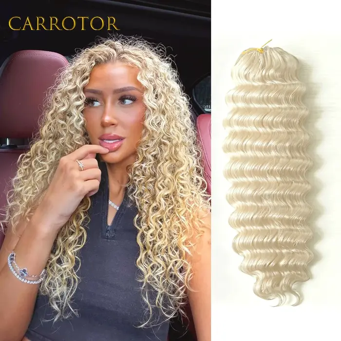 Extensions de cheveux humains tressées au crochet, couleur blond miel 613, ondulations profondes, pr