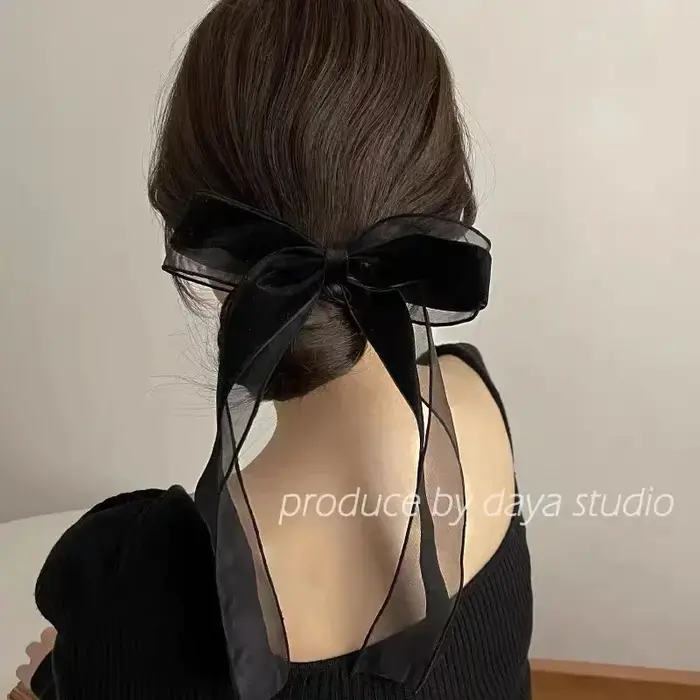 Épingle à cheveux en velours noir avec grand nœud, pince à printemps pour femmes et filles, attaches