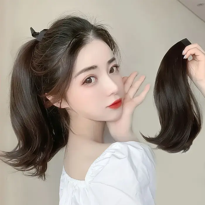 Postiche synthétique longue queue de cheval Extensions de cheveux noir brun perruques pour les femmes chaleur Reistan