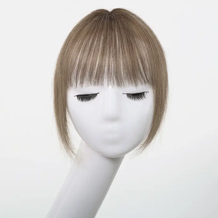 100% Remy cheveux humains Toppers avec frange brun clair postiches 3D vaporeux frange pour les femme
