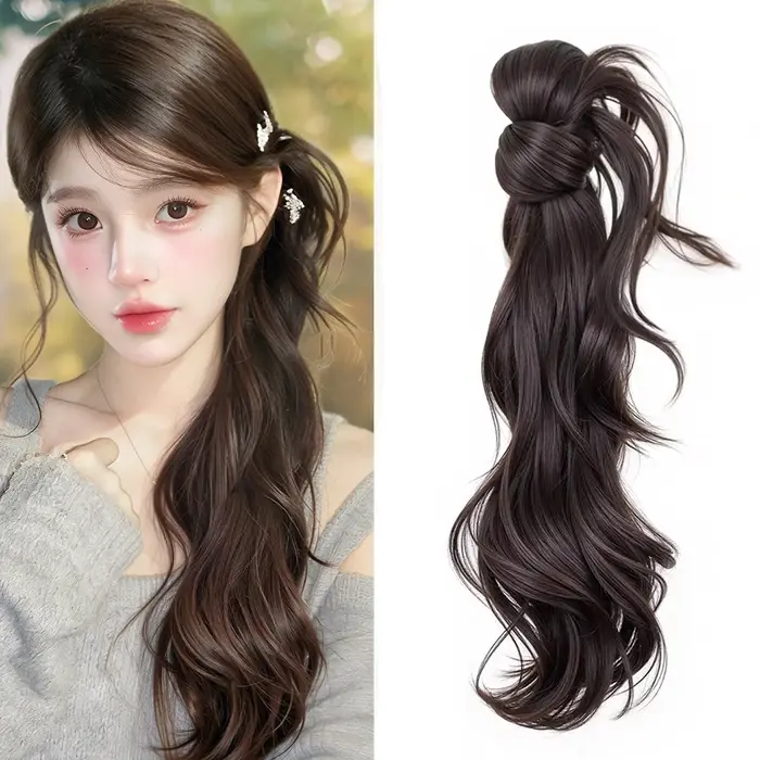 Extensions de queue de cheval synthétiques avec pince à cheveux, postiches ondulés naturels avec cho