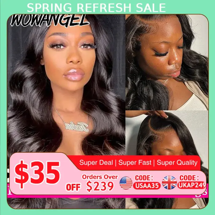 Perruques Lace Front HD 13x6 Wow Angel, Cheveux Humains Remy 250% Body Wave, Perruque à pose rapide 