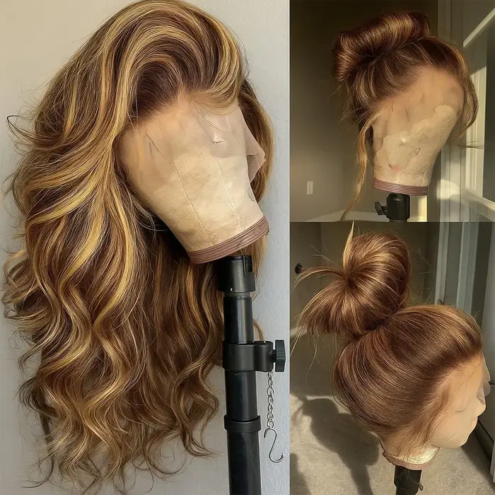 Perruque Lace HD 13x4 en Cheveux Humains Brésiliens, 34 Pouces, Densité 250, Ondulation Body Wave, O