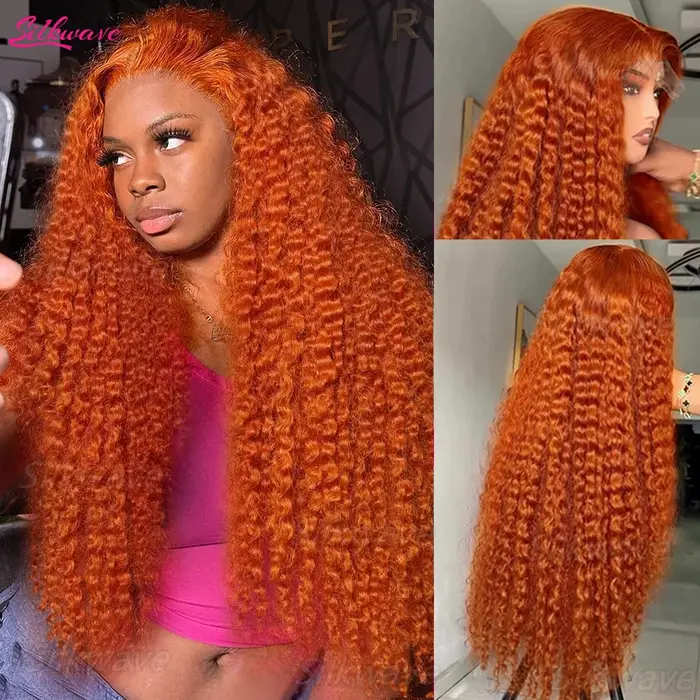 Silkwave vague d'eau 13x4 Orange gingembre dentelle avant perruque bouclés cheveux humains perruques