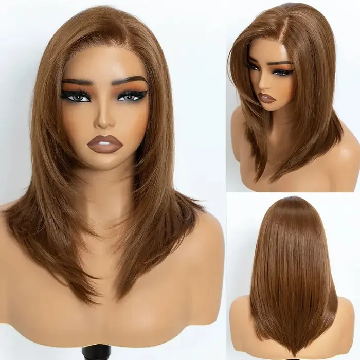 Perruque Lace Front Synthétique Noble 13X3, coupe Bob, avec raie libre, pré-épilée, 16 pouces, lisse