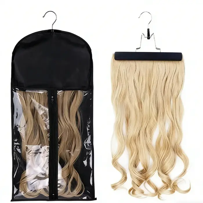 Sac de rangement portable noir pas cher pour perruques avec cintre