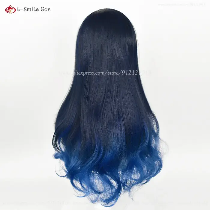 Shiraishi – perruque de Cosplay synthétique longue de 70cm, cheveux bouclés dégradés de bleu, résistants à la chaleur, perruques de fête + bonnet de perruque, haute qualité