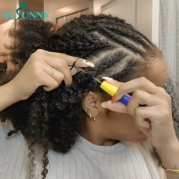 K ​ Inky bouclés Crochet Extensions de cheveux humains Afro crépus pré-séparés sans noeuds