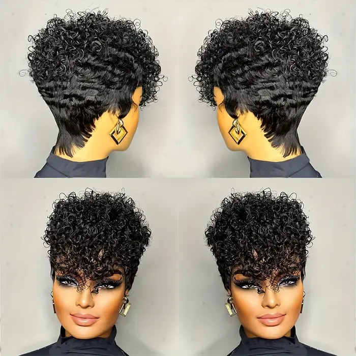  Perruque courte bouclée en cheveux humains pour femmes