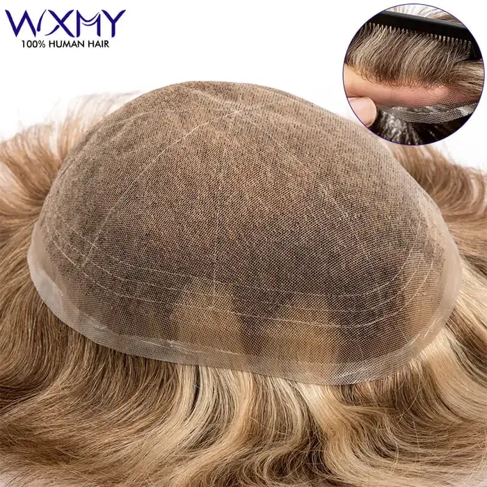 Base de dentelle française complète prothèse de cheveux masculins toupet respirant pour hommes perru