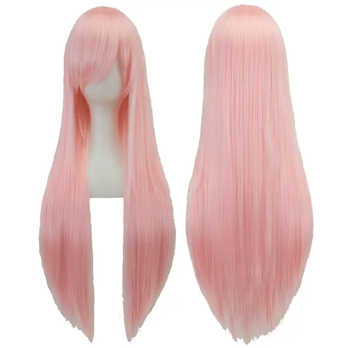 Perruque synthétique lisse rose avec frange pour Anime Hinagiku Katsura Cosplay Megurine Luka