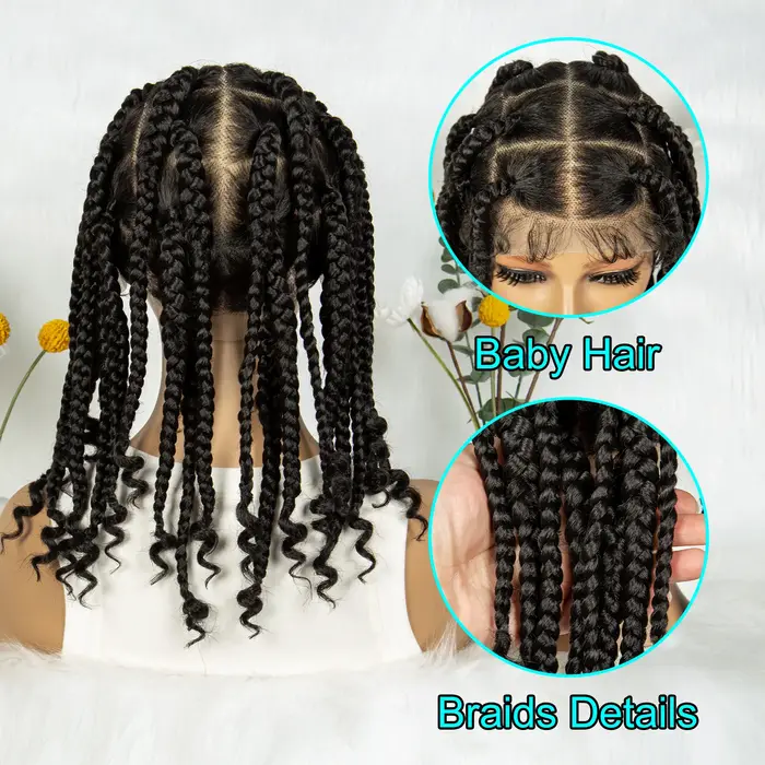 KIMA – perruques tressées synthétiques courtes, boîte carrée tressée HD, perruques Full Lace de 14 p