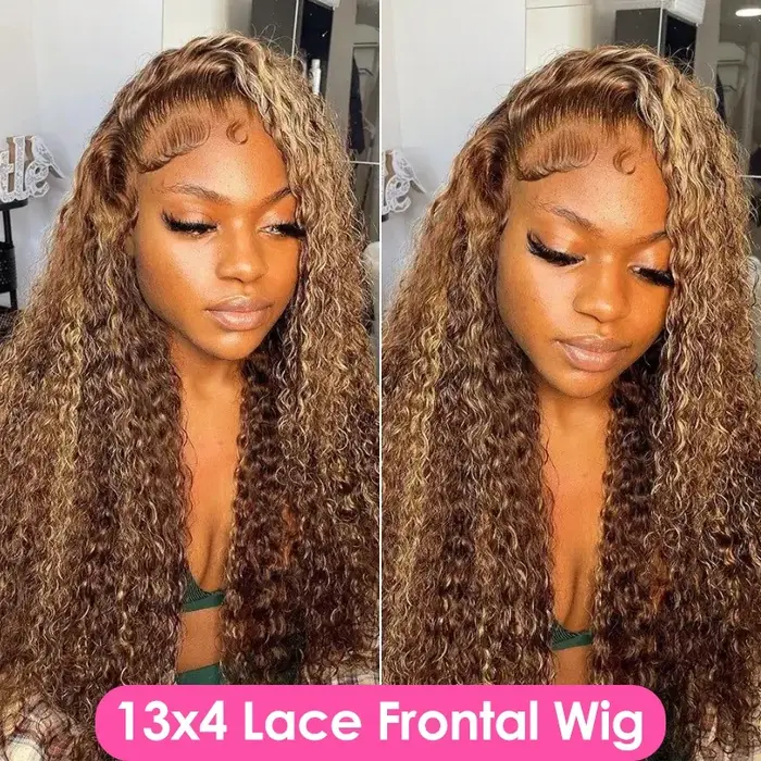 Luckathy bouclés couleur mettre en évidence perruque cheveux humains vague profonde 13X6 Hd dentelle